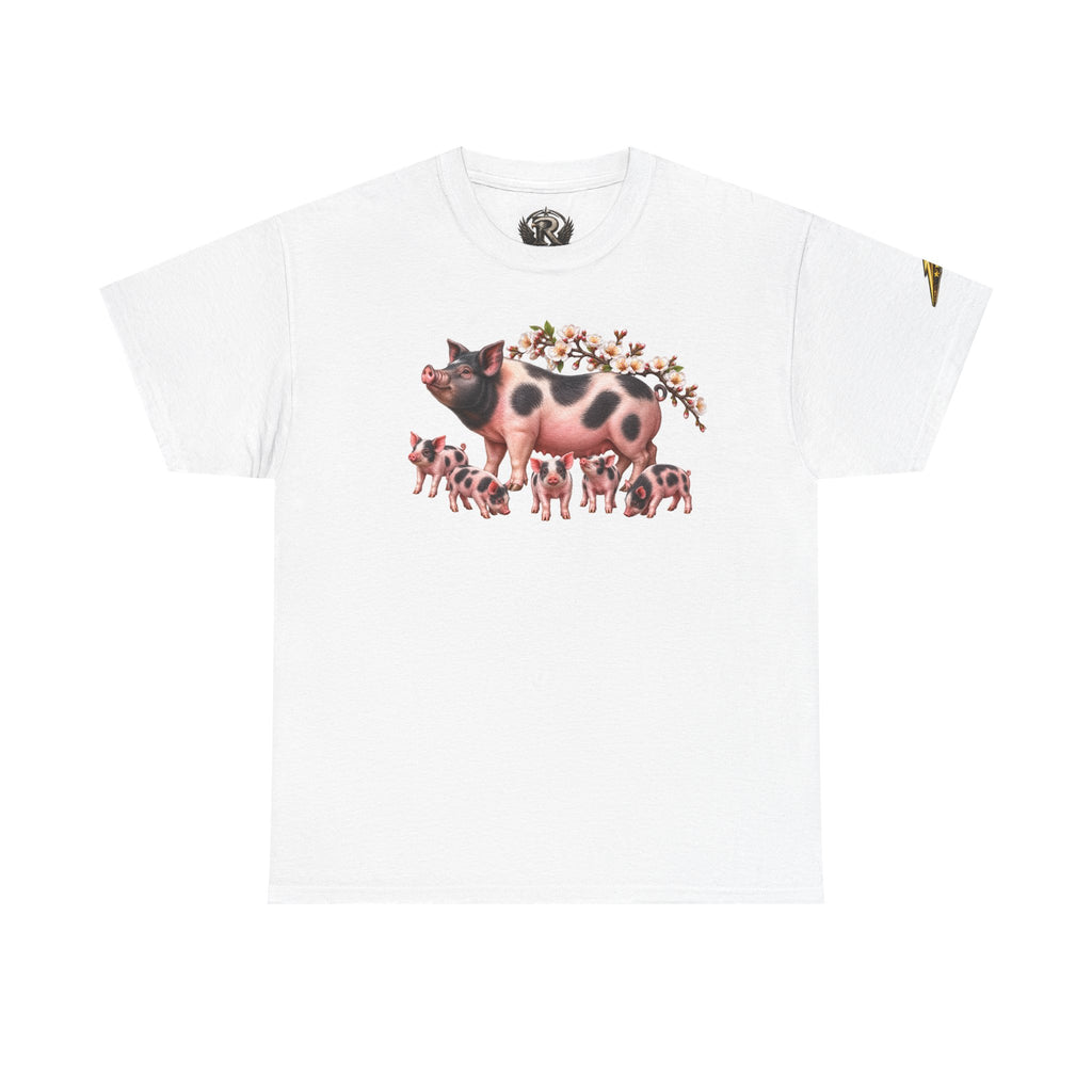 Pig Mama Graphic Tee — Floral Crowned Sow & Piglets Casual T-Shirt