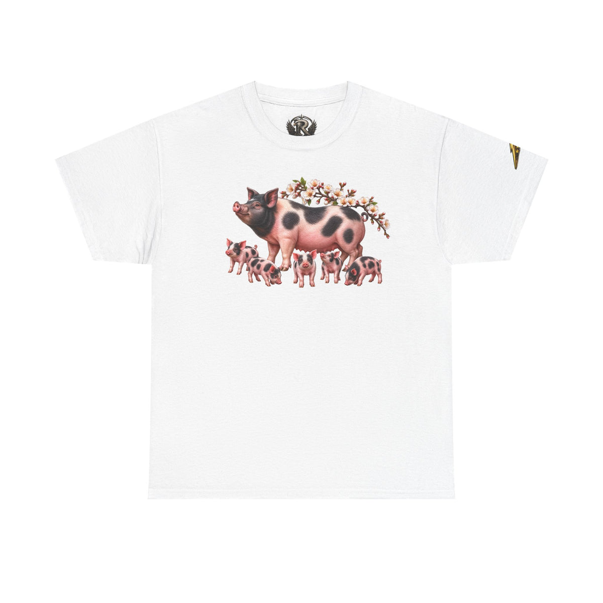 Pig Mama Graphic Tee — Floral Crowned Sow & Piglets Casual T-Shirt