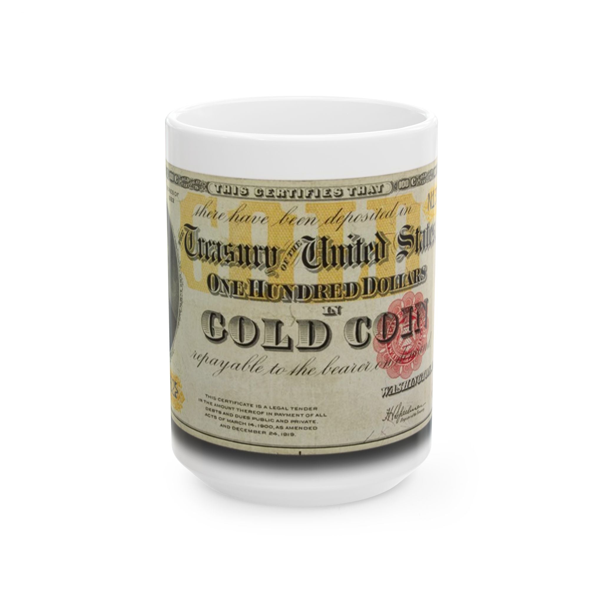 Gold Coin Vintage 1922 Gold Certificate Ceramic Mug — Retro Banknote Coffee Cup (11oz/15oz)