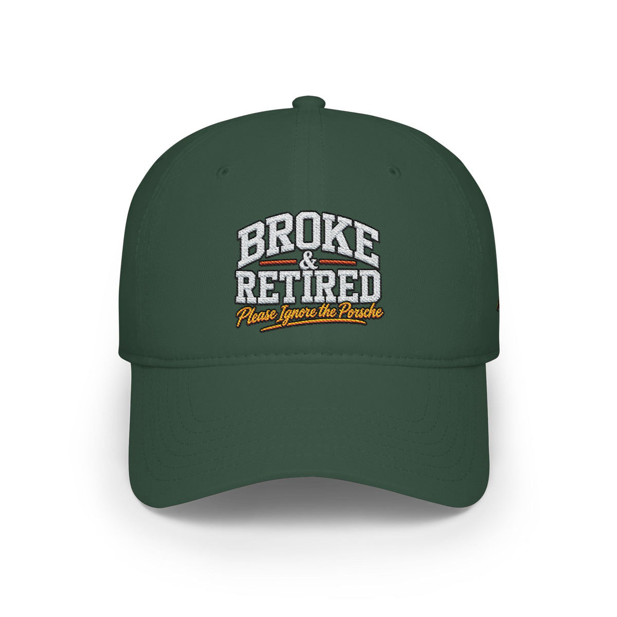 Broke & Retired Low Profile Baseball Cap – Funny Retirement Hat with American Flag Accent