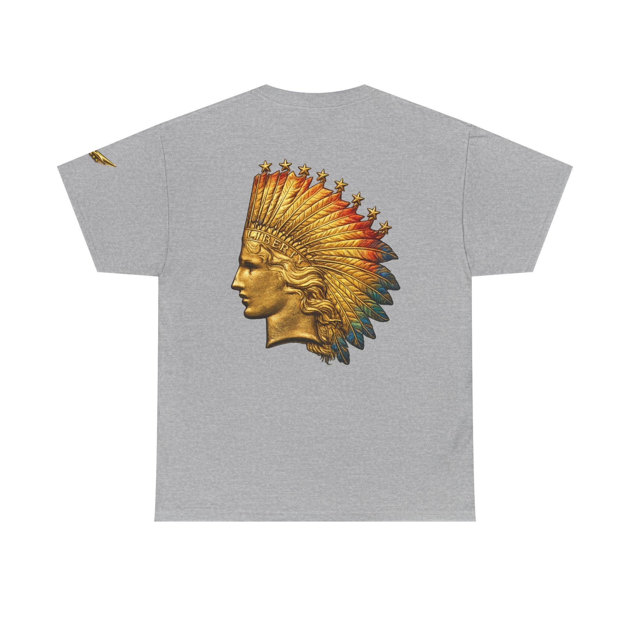Graphic Tee — Golden Native Chief Headdress Back Print