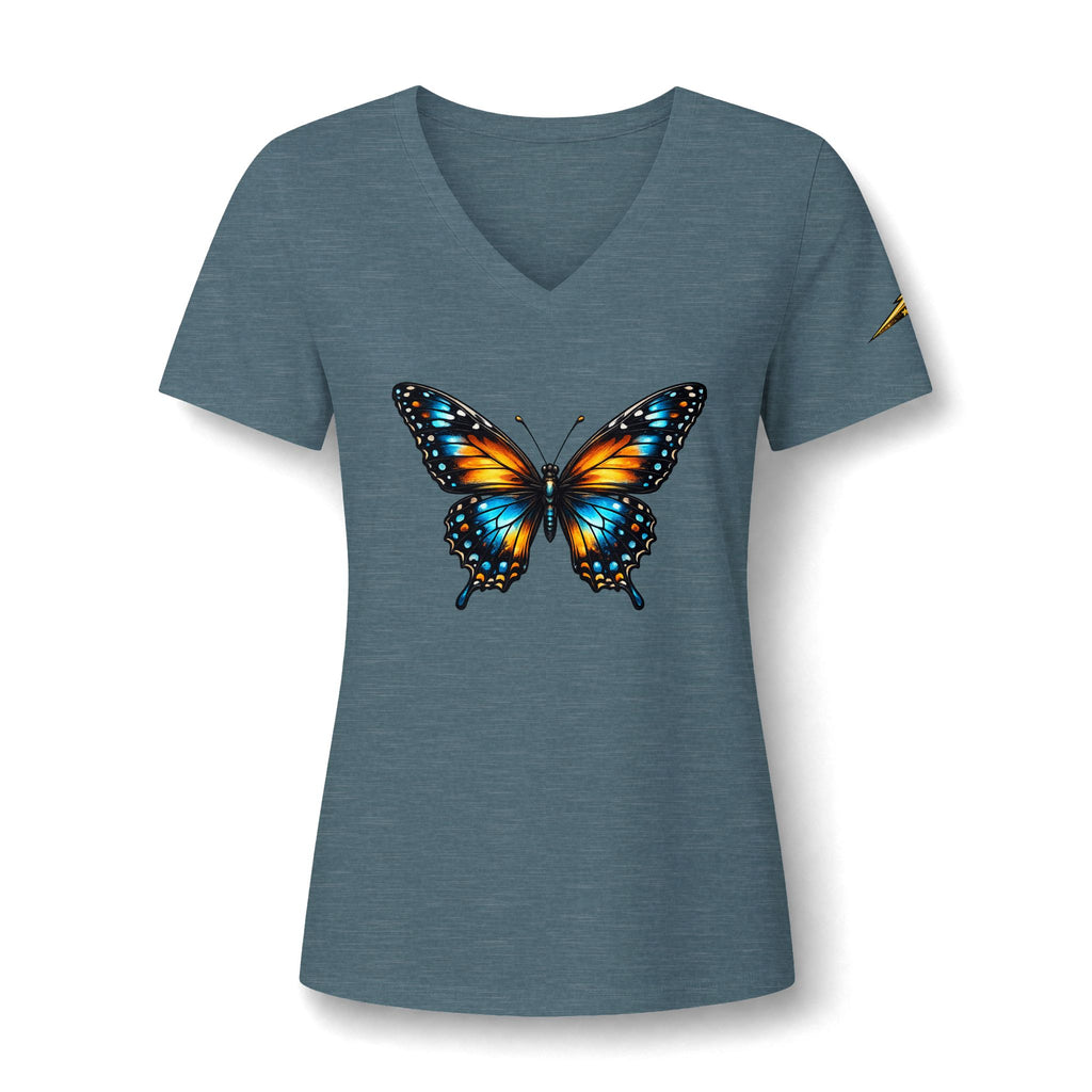 Butterfly V-Neck Tee — Colorful Monarch Graphic Women's T-Shirt