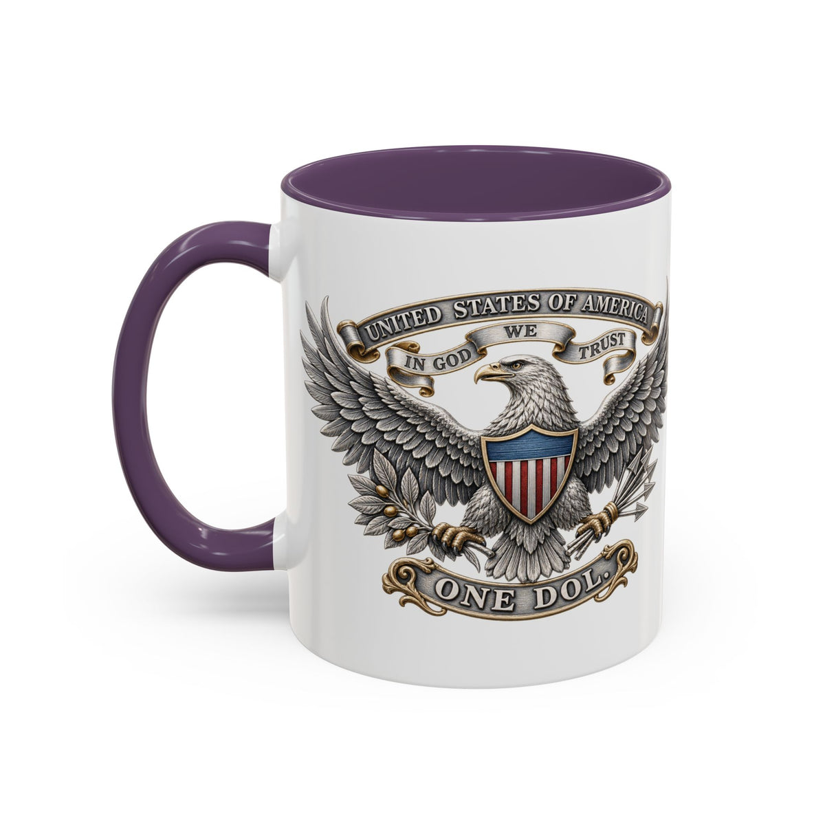 Eagle Shield Accent Coffee Mug — Patriotic "In God We Trust" Design