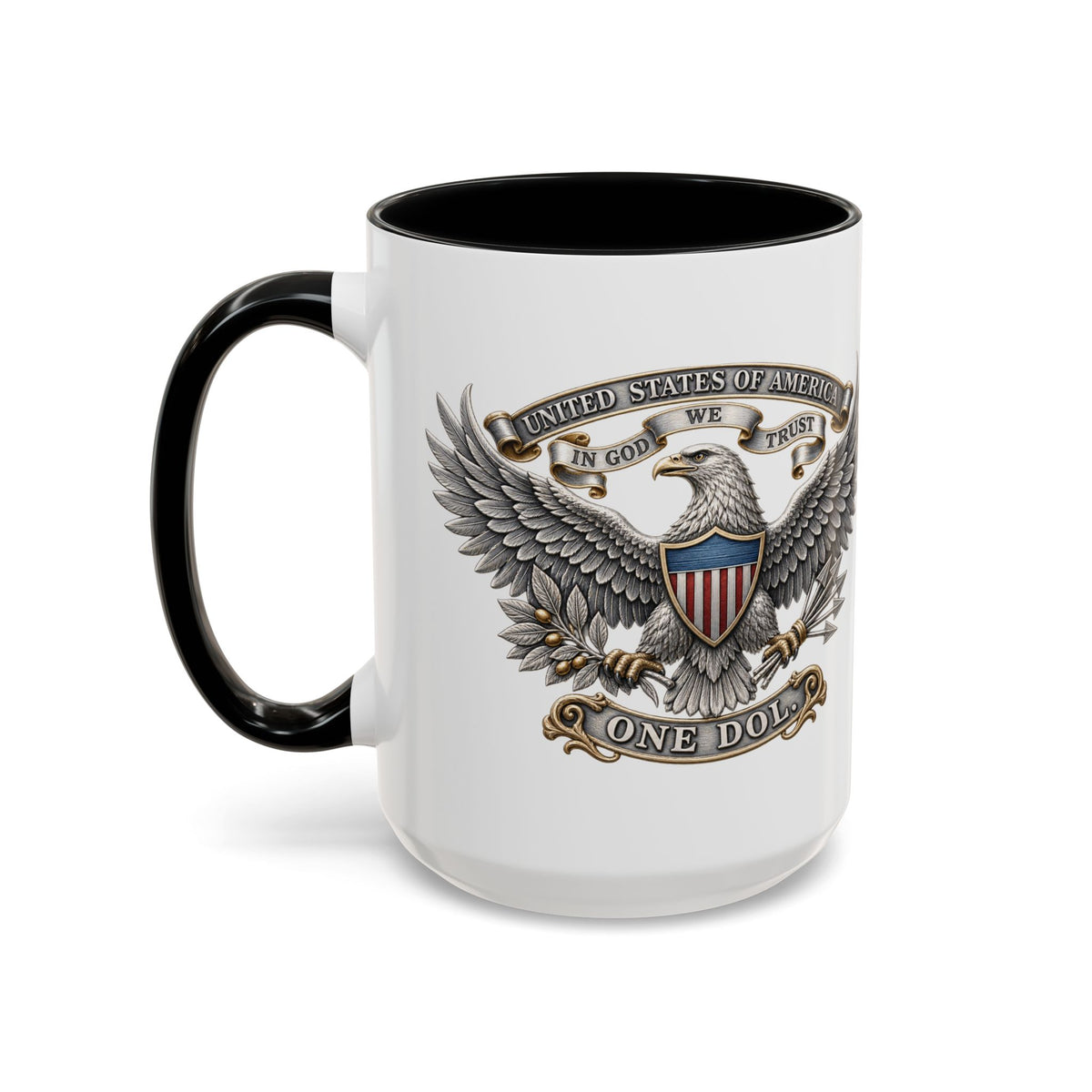 Eagle Shield Accent Coffee Mug — Patriotic "In God We Trust" Design