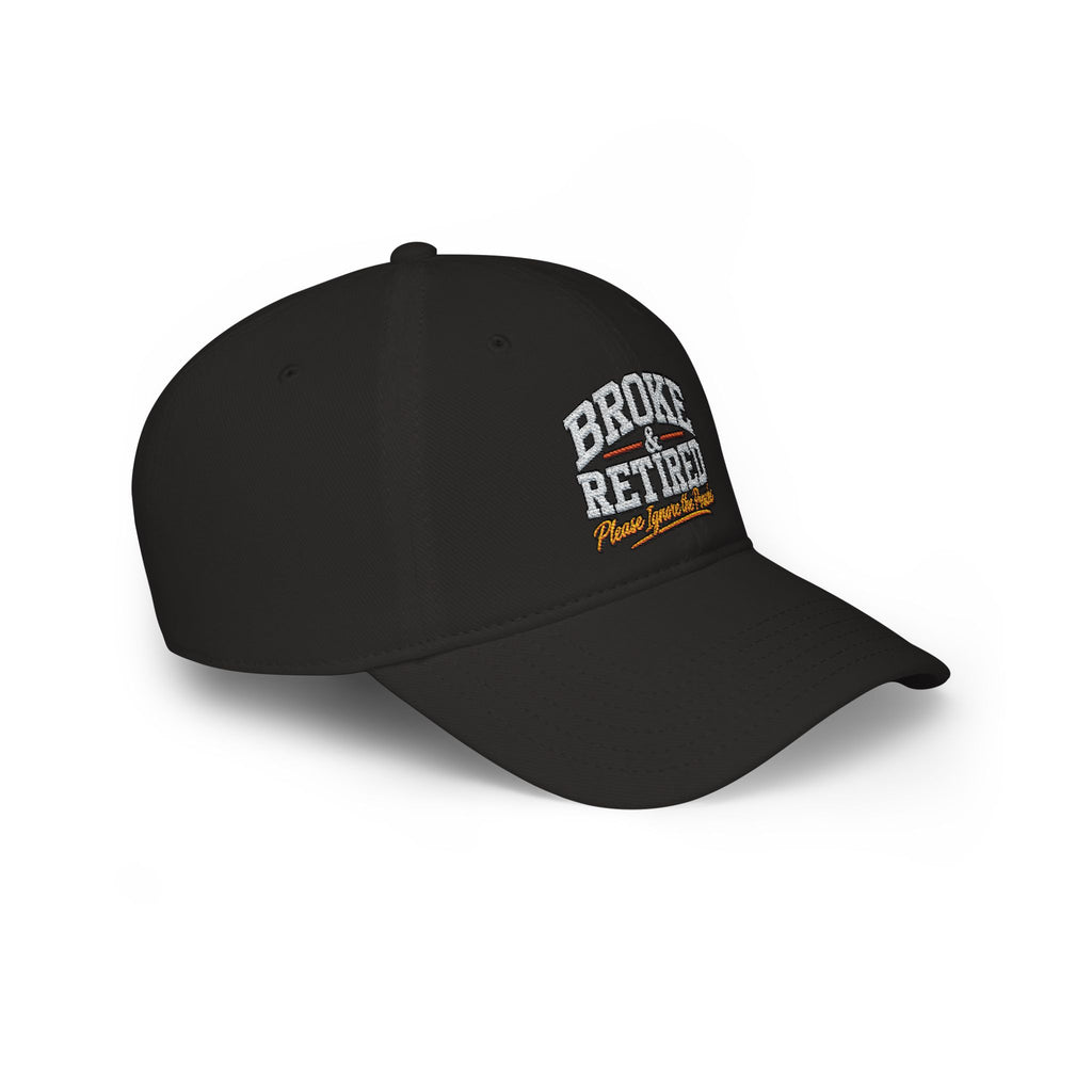 Broke & Retired Low Profile Baseball Cap – Funny Retirement Hat with American Flag Accent