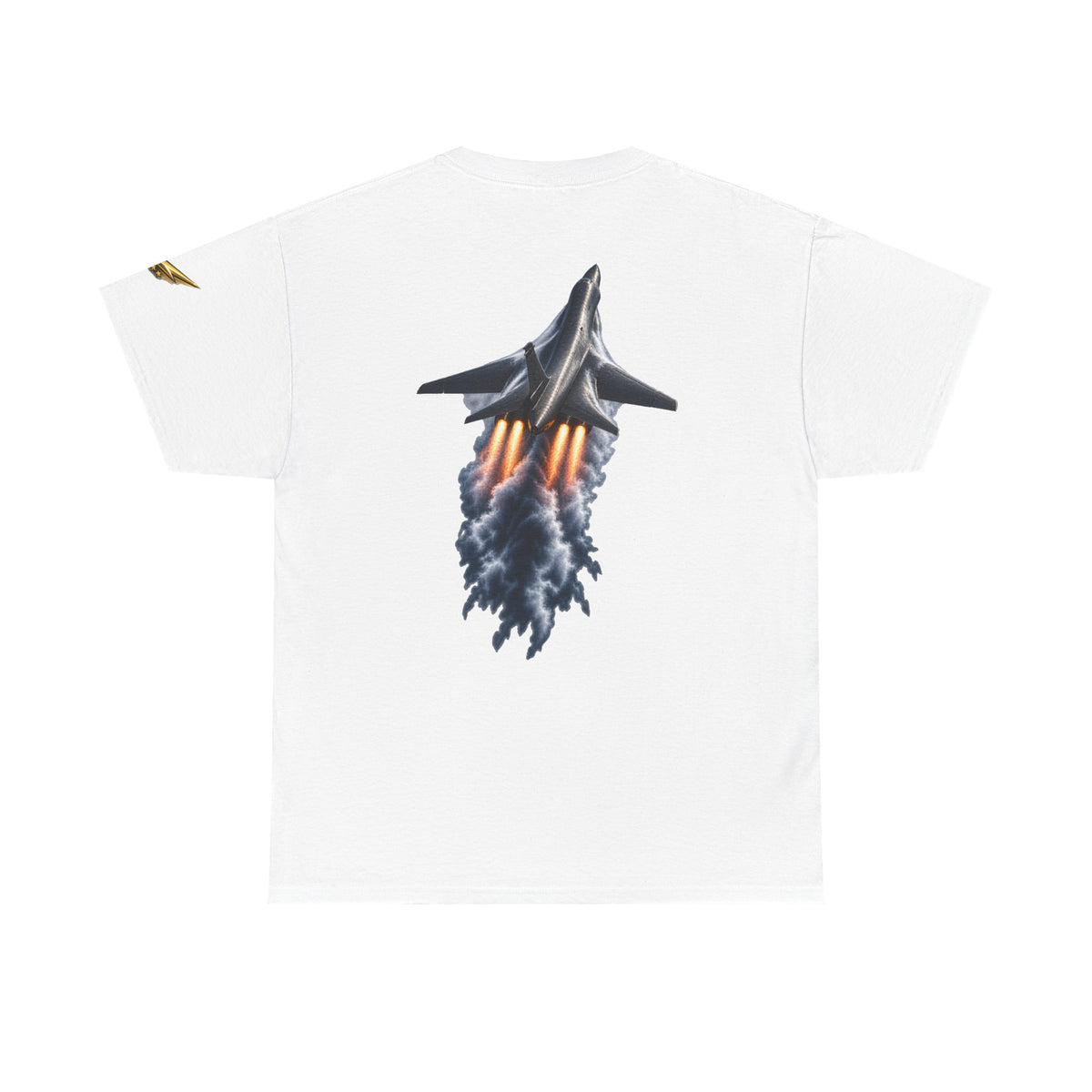 Jet Fighter Backprint Tee — Rocket Afterburner Aviation Graphic Shirt