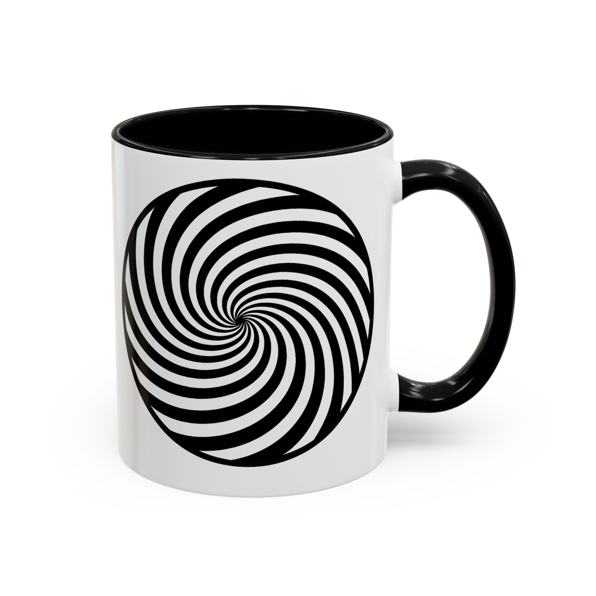 Hypnotic Swirl Accent Mug — Black & White Spiral Coffee Cup (11/15oz)