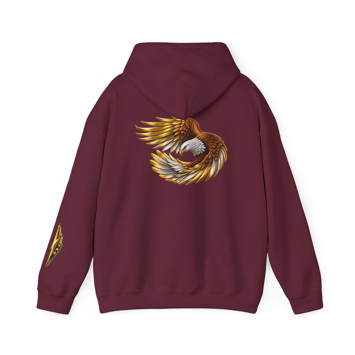 Eagle Wing Circle Hoodie — Golden Flying Eagle Back Graphic Sweatshirt