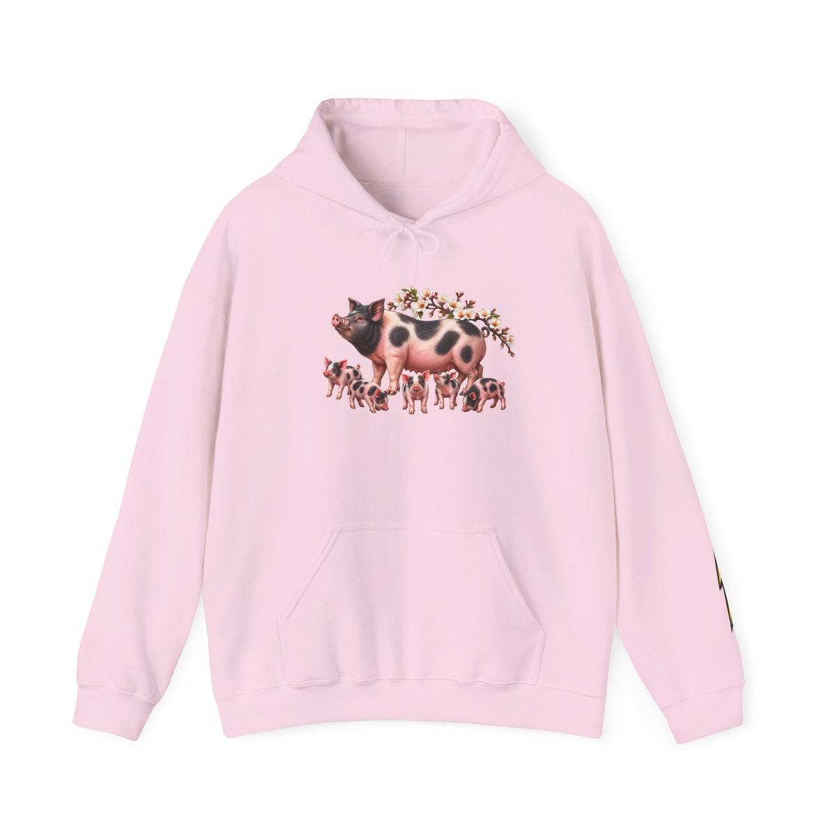 Pig Family Hoodie — Whimsical Mother Pig & Piglets Graphic Sweatshirt