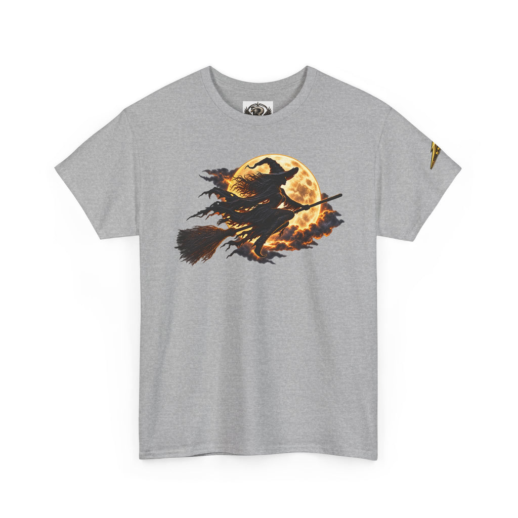 Witch Flight T‑Shirt — Vintage Moon & Broomstick Halloween Tee