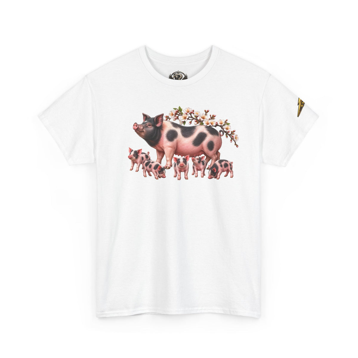 Pig Mama Graphic Tee — Floral Crowned Sow & Piglets Casual T-Shirt