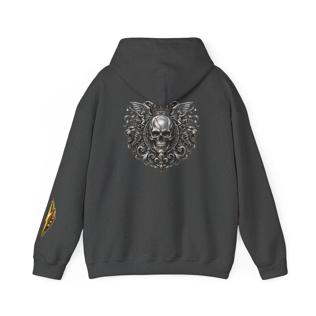 Skull Crest Hoodie – Gothic Ornate Skull Back Graphic Sweatshirt