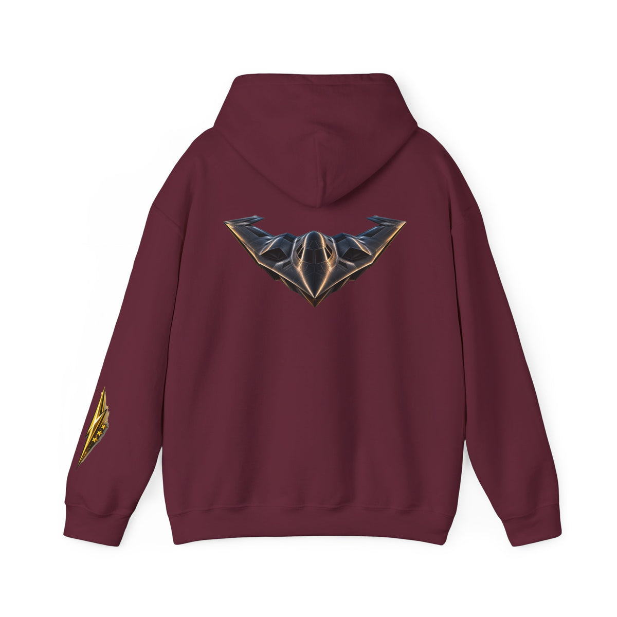 Emblem Armor Hoodie — Black Metallic Crest Back Jet Graphic Hoodie