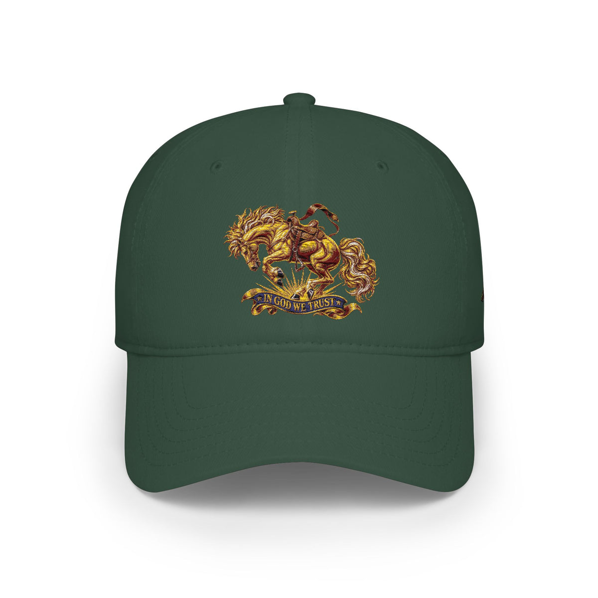 Horse Embroidered Baseball Cap — In God We Trust Design