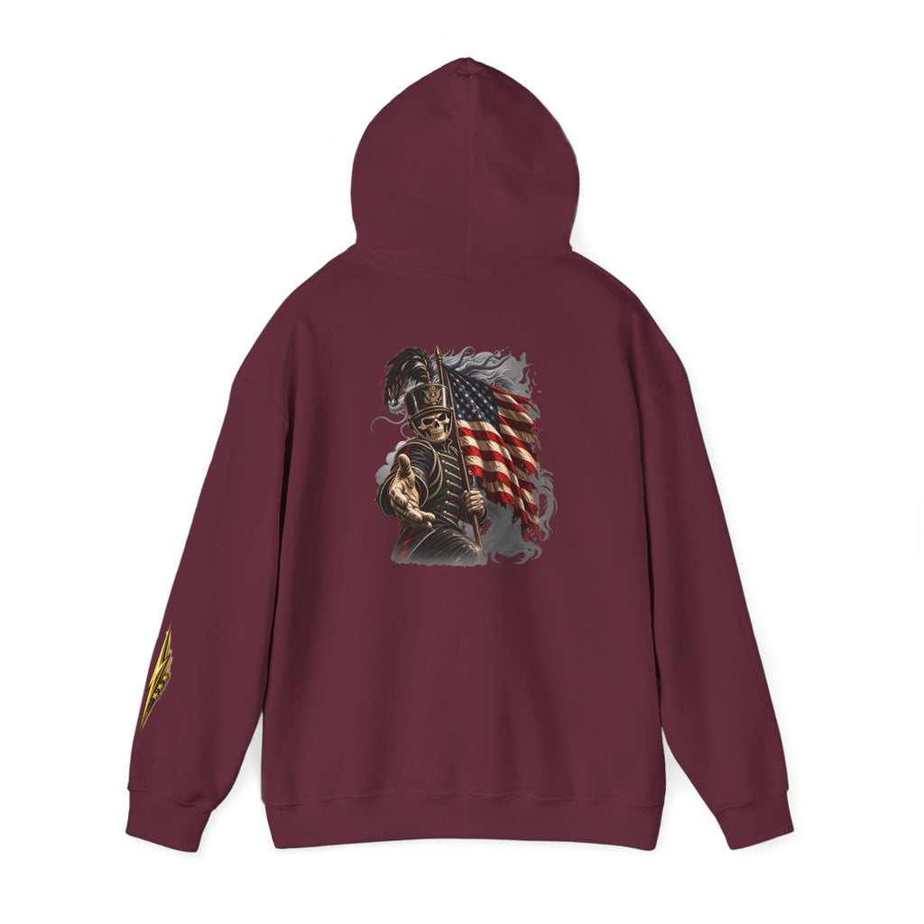 Patriotic Warrior Hoodie — American Flag Skull Back Graphic
