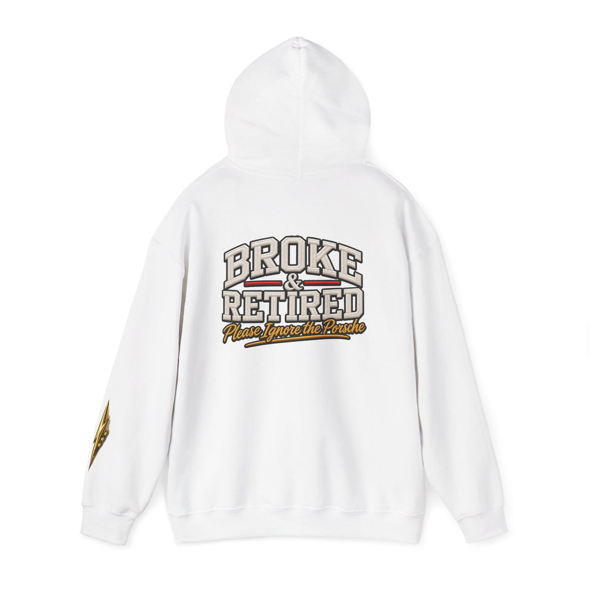 Broke & Retired Hoodie — 'Please Ignore the Pockets' Graphic Sweatshirt