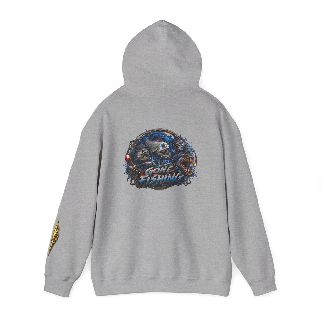Fishing Skull Hoodie — "Gone Fishing" Graphic Pullover for Anglers