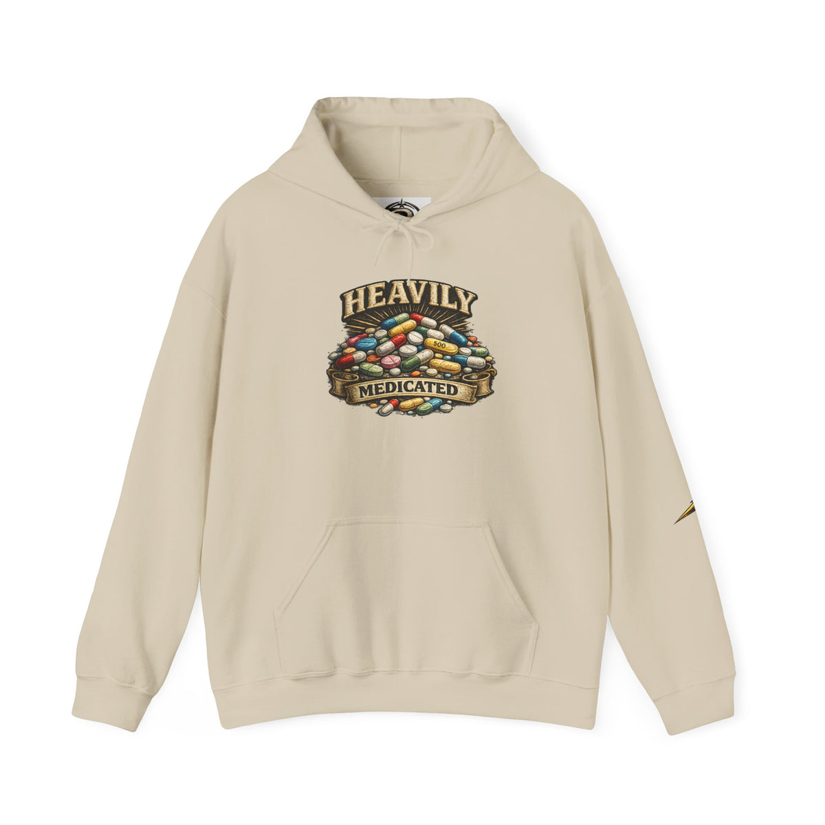 Heavily Medicated Hoodie — 'Heavily Medicated' Pill Pile Graphic Pullover