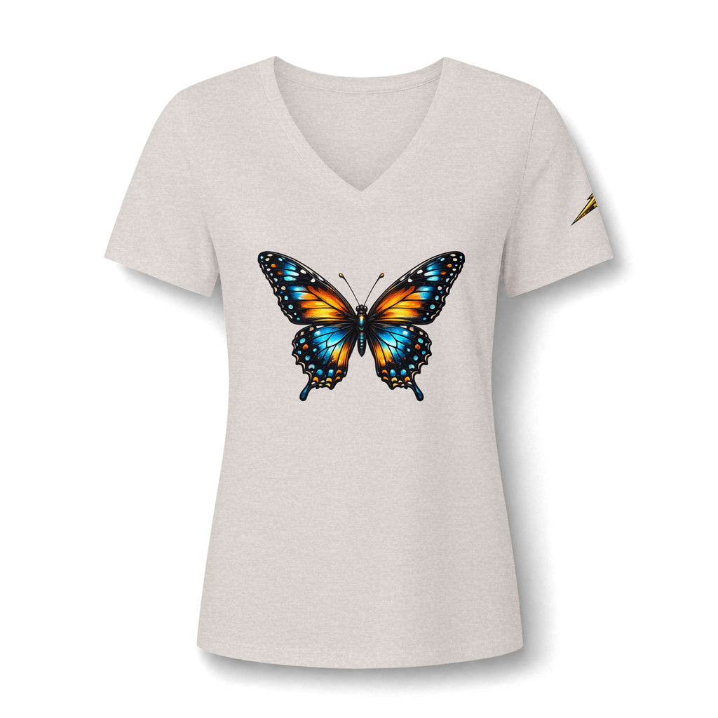 Butterfly V-Neck Tee — Colorful Monarch Graphic Women's T-Shirt