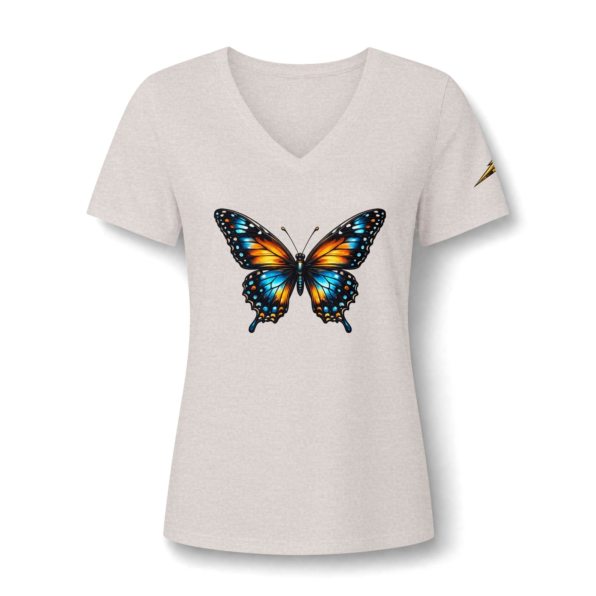 Butterfly V-Neck Tee — Colorful Monarch Graphic Women's T-Shirt