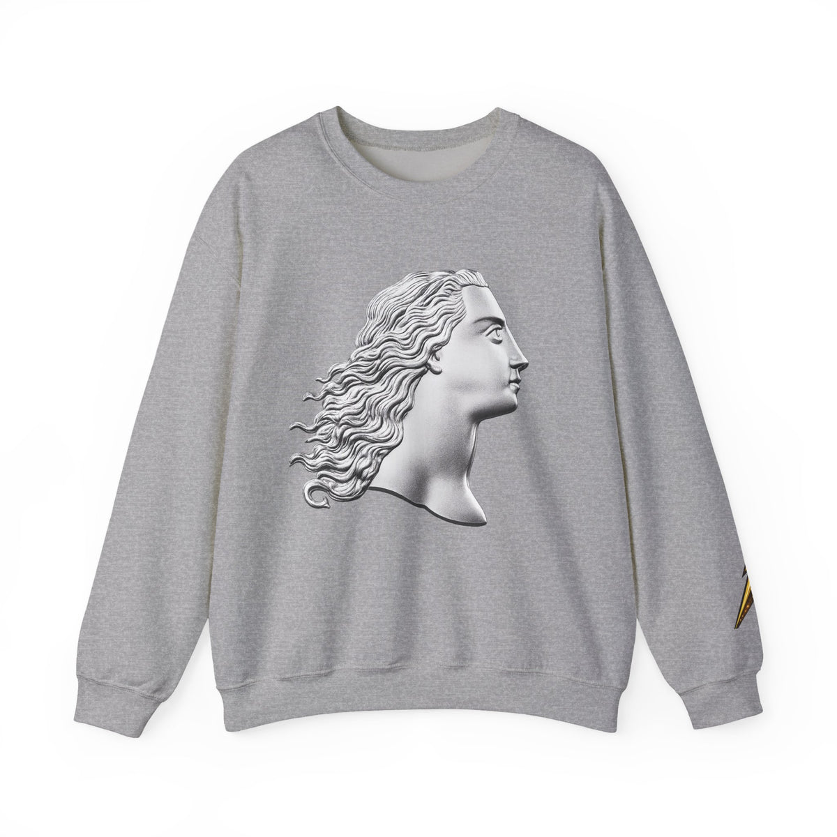 Classical Statue Profile Crewneck Sweatshirt — Sculpted Grecian Head Graphic