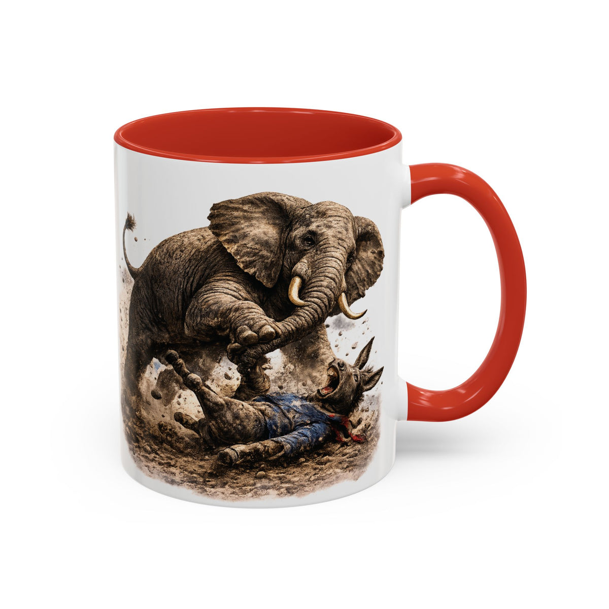 Elephant Charge Accent Coffee Mug — Dramatic Wildlife Illustration (11/15oz)