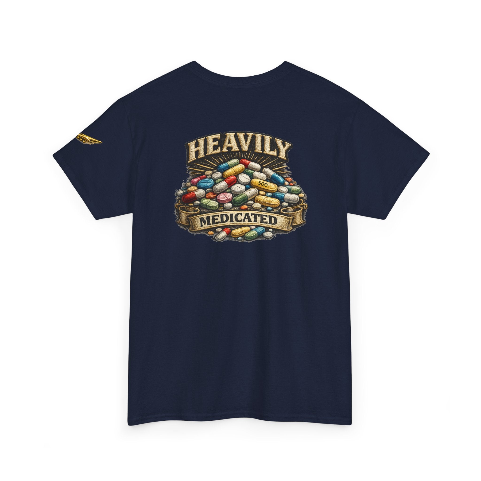 Heavily Medicated Tee — Graphic Pill Pile Back Print T‑Shirt
