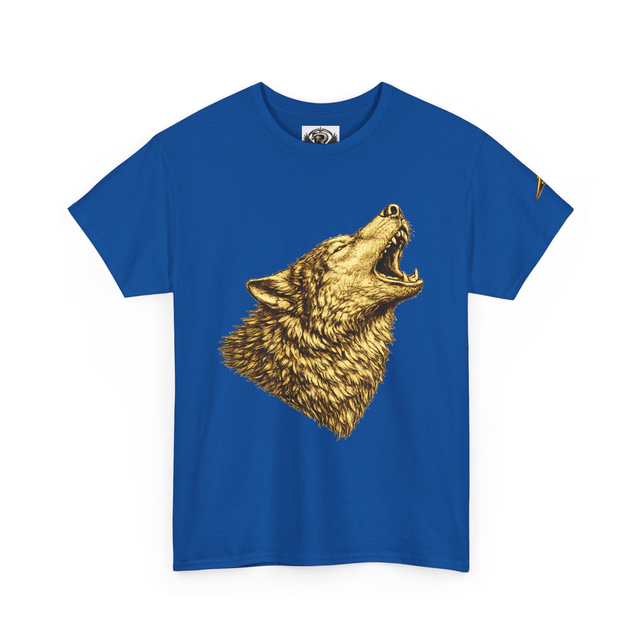Howling Wolf Graphic Tee — Gold Wolf Head T-Shirt