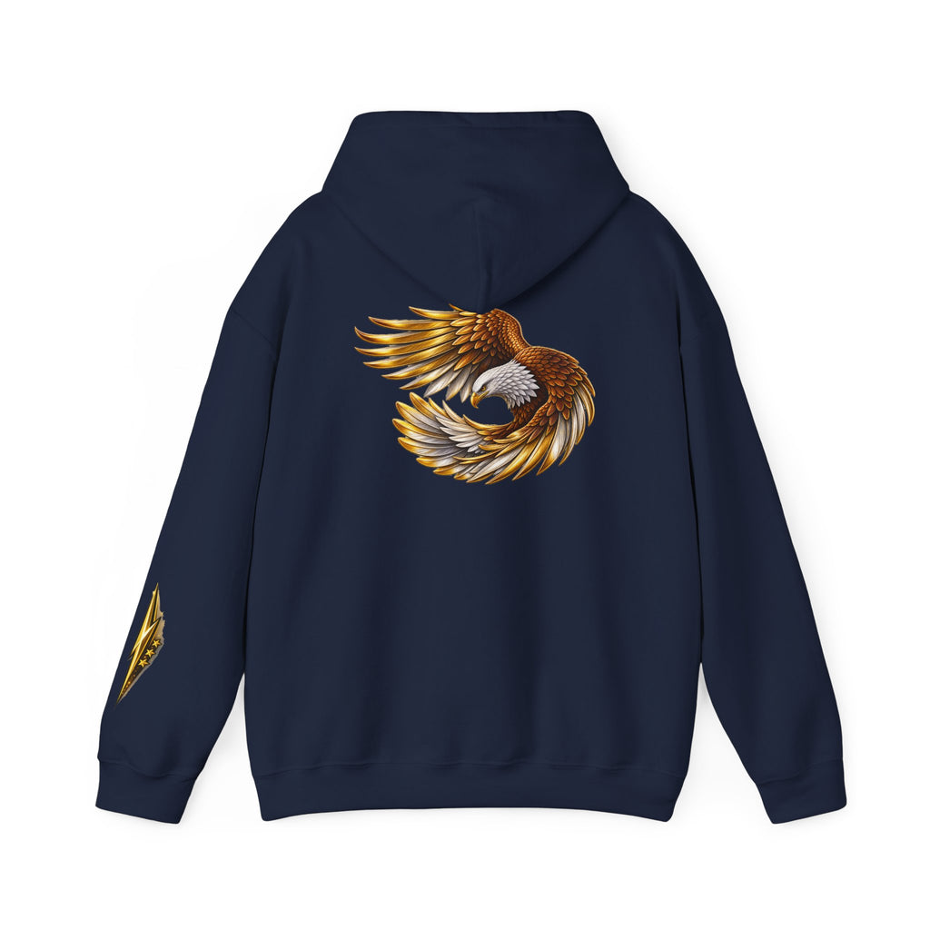 Eagle Wing Circle Hoodie — Golden Flying Eagle Back Graphic Sweatshirt