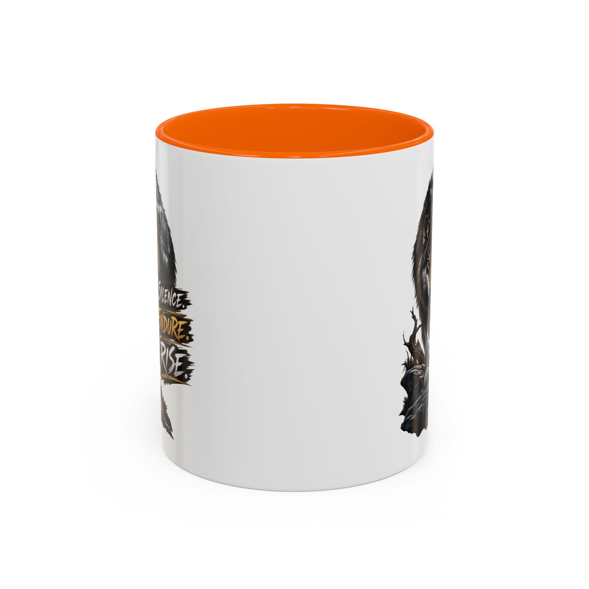 Wolf Graphic Coffee Mug — "Silence Endure Rise" Accent Ceramic Mug (11/15oz)