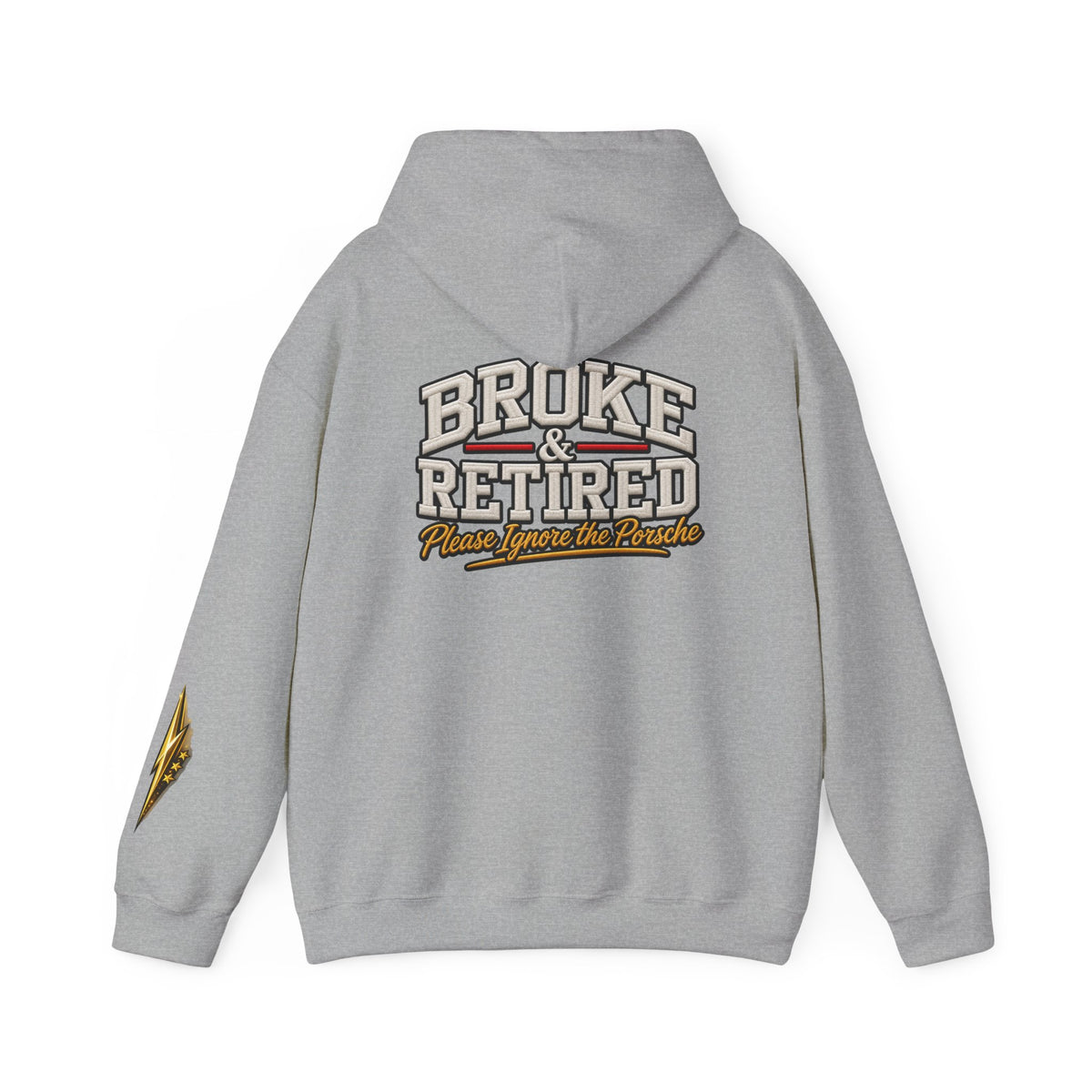 Broke & Retired Hoodie — 'Please Ignore the Pockets' Graphic Sweatshirt