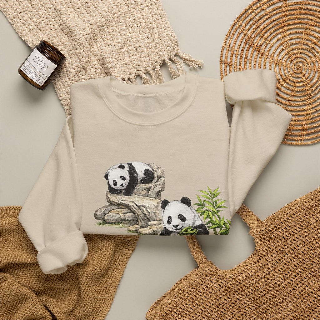 Panda Family Crewneck Sweatshirt — Cute Bamboo Bears Graphic
