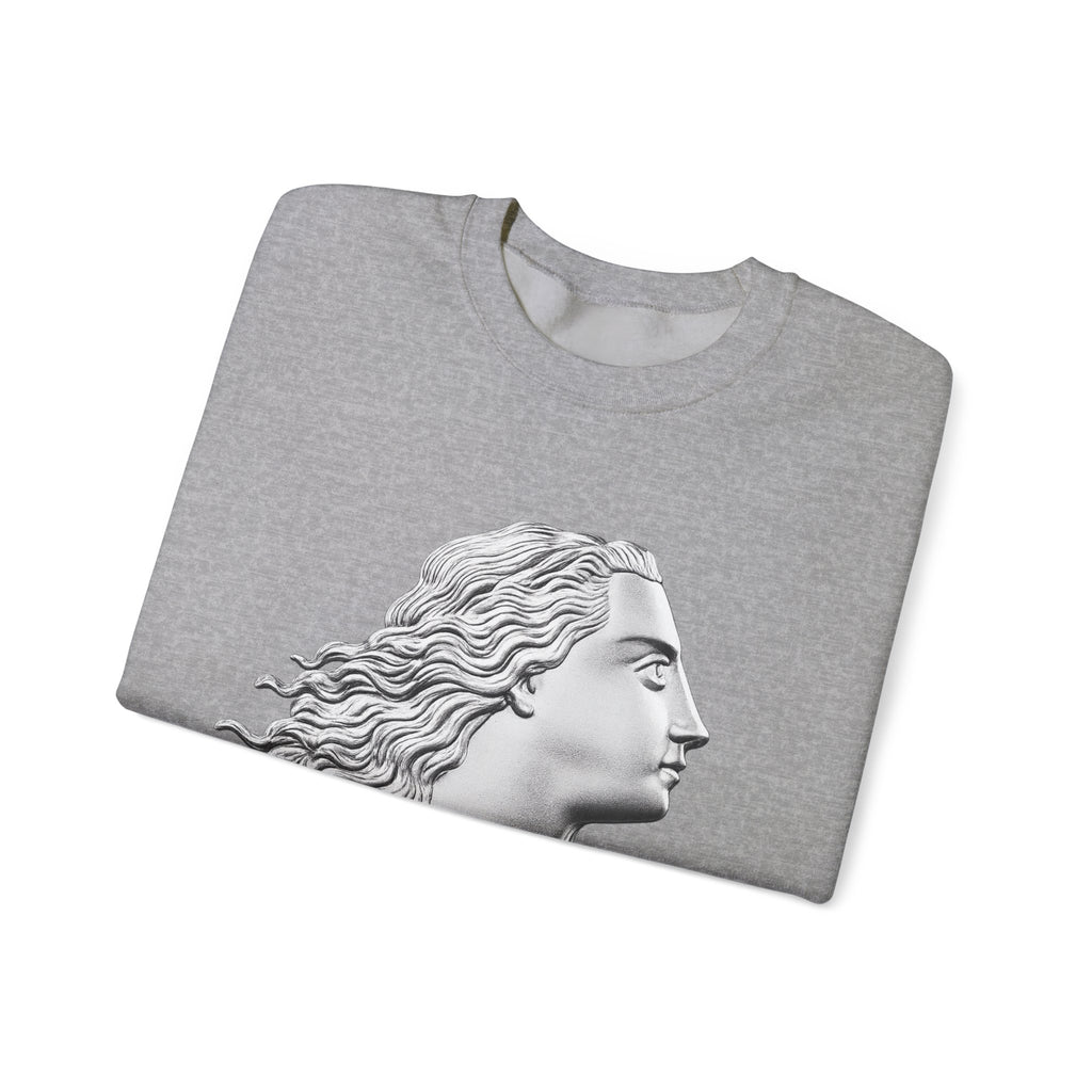 Classical Statue Profile Crewneck Sweatshirt — Sculpted Grecian Head Graphic
