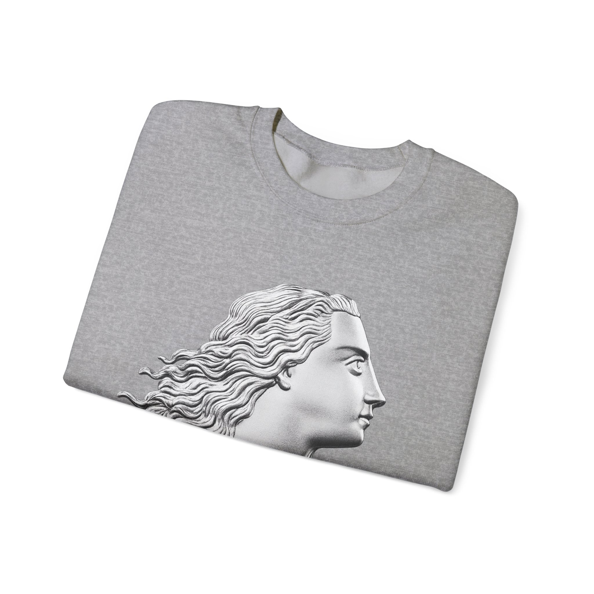 Classical Statue Profile Crewneck Sweatshirt — Sculpted Grecian Head Graphic