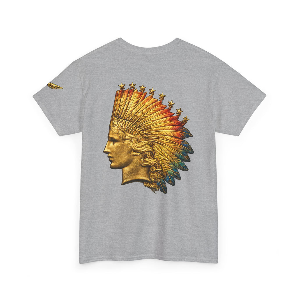 Graphic Tee — Golden Native Chief Headdress Back Print