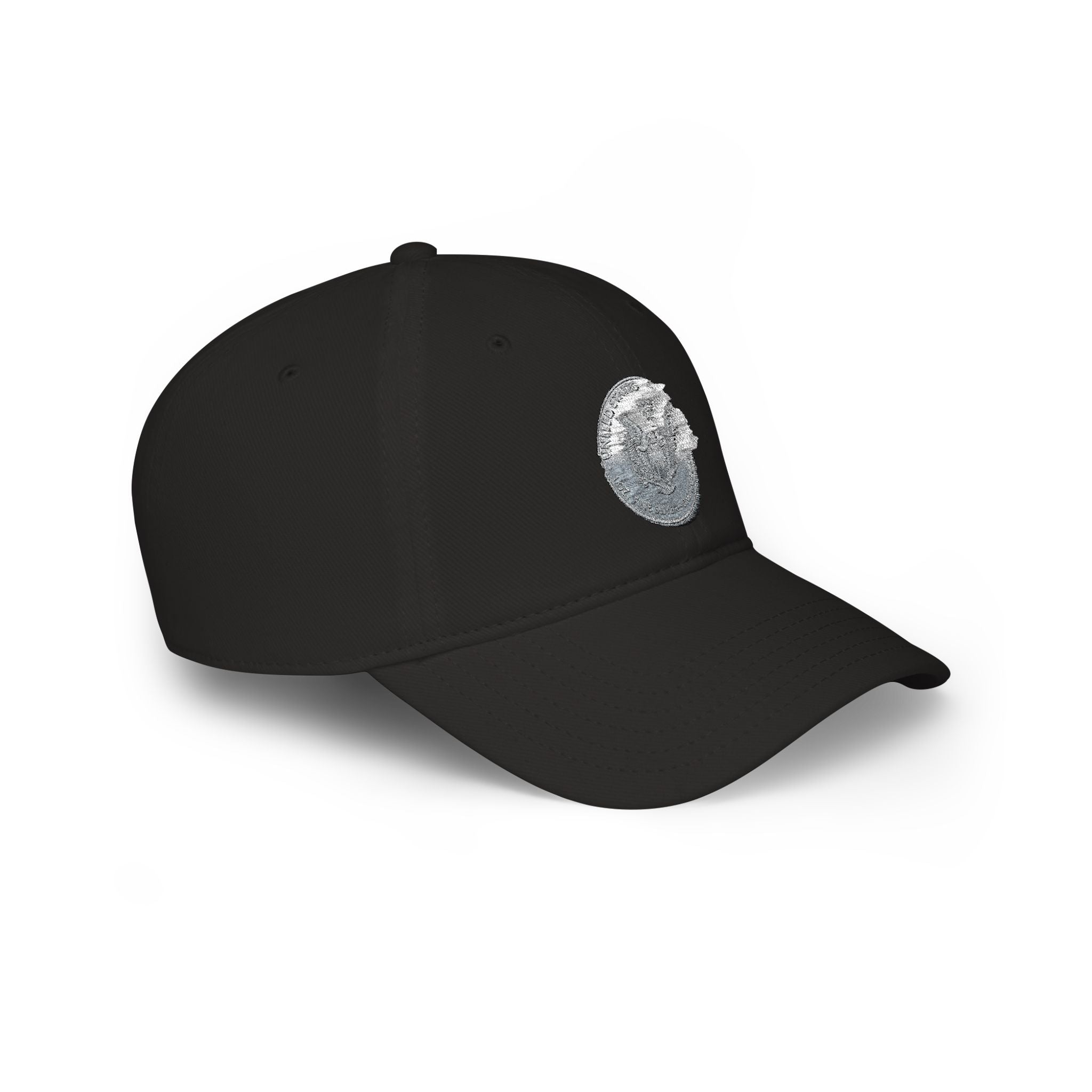 Low Profile Baseball Cap with Silver Coin Patch — Vintage Coin Dad Hat, Casual Streetwear Cap