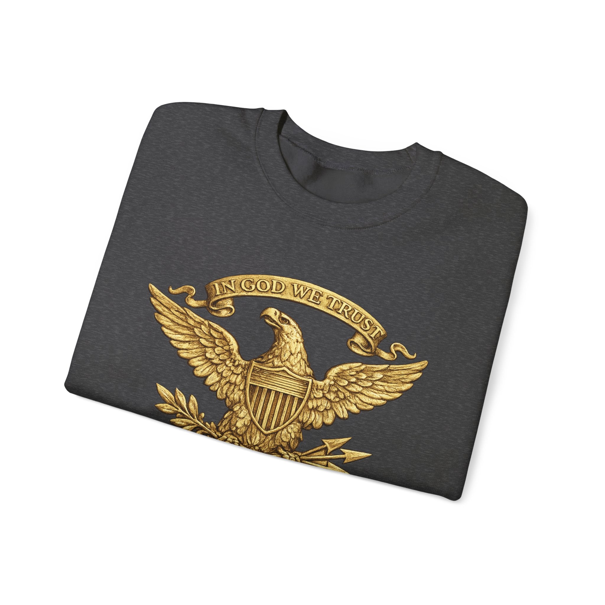 Gold Eagle Emblem Sweatshirt — ‘About We Trust’ Vintage Patriotic Crewneck