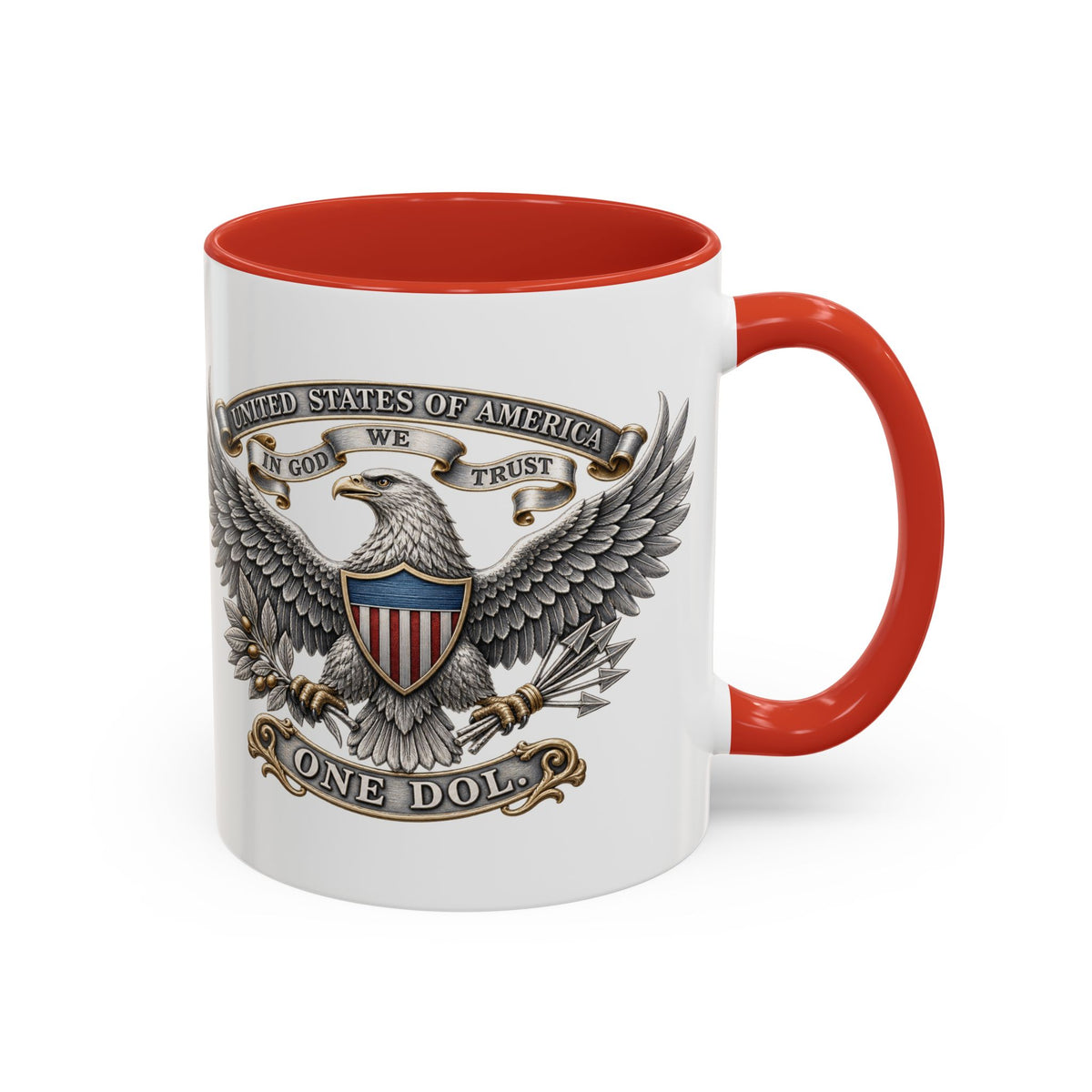 Eagle Shield Accent Coffee Mug — Patriotic "In God We Trust" Design