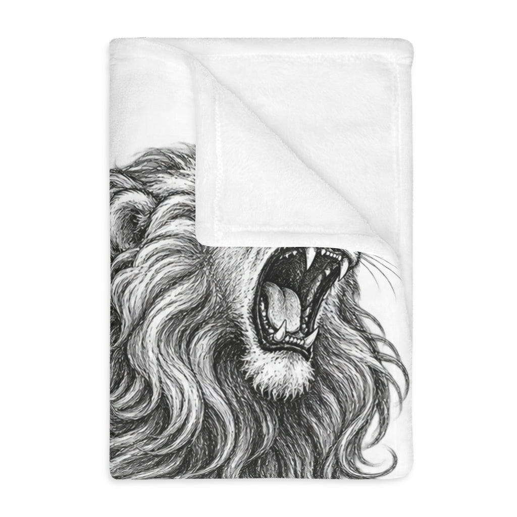 Lion Illustration Microfiber Blanket — Roaring Vintage Sketch Design