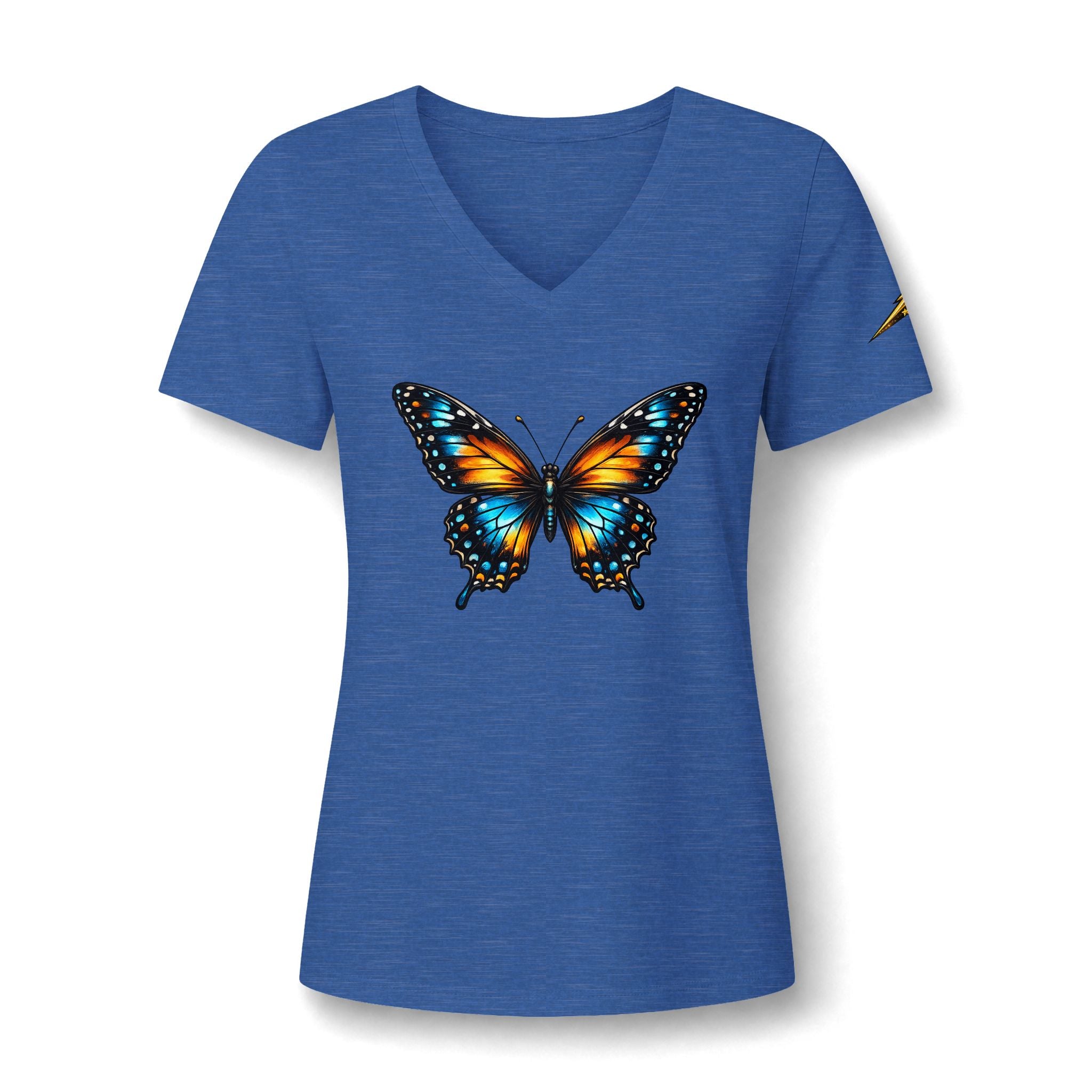 Butterfly V-Neck Tee — Colorful Monarch Graphic Women's T-Shirt