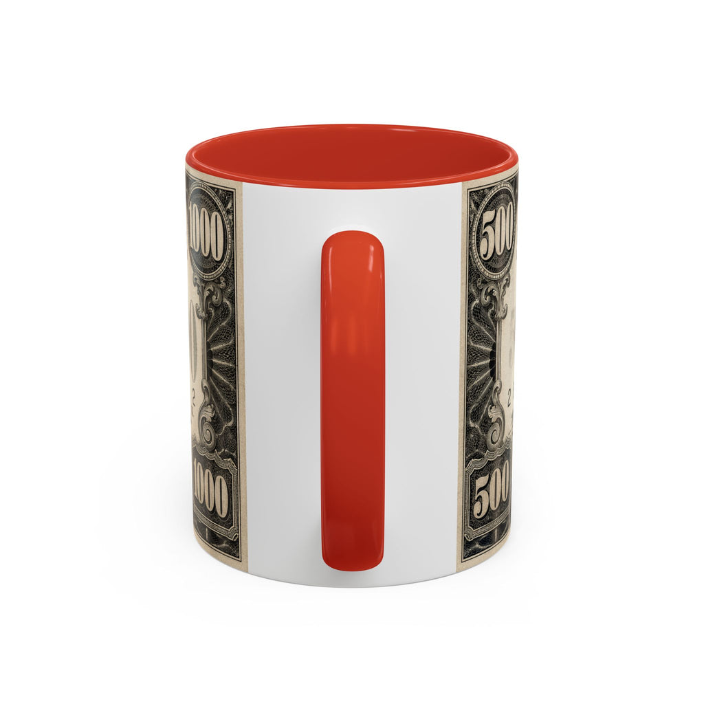 Money Print Coffee Mug — Vintage 1000 & 500 Note Accent Mug