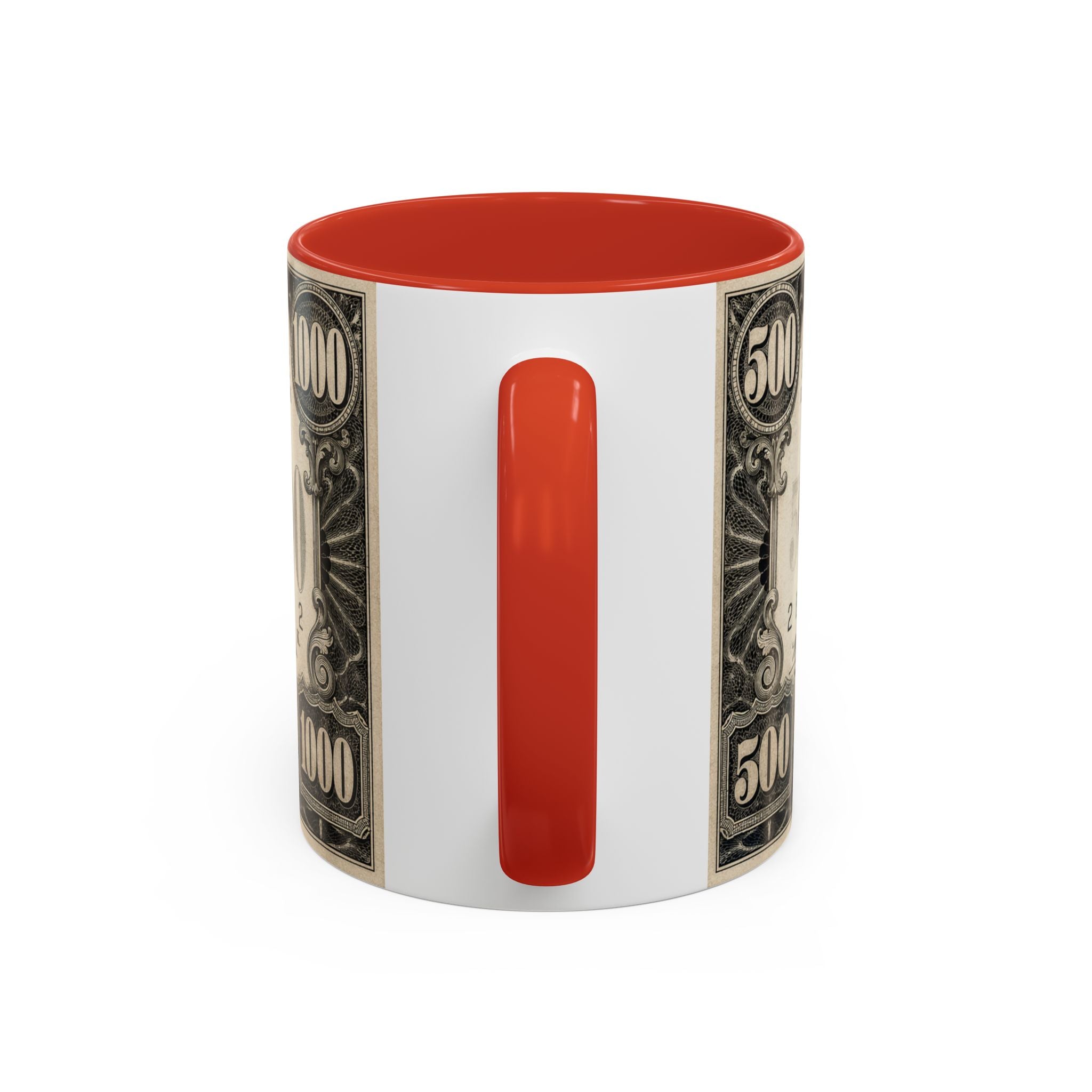 Money Print Coffee Mug — Vintage 1000 & 500 Note Accent Mug
