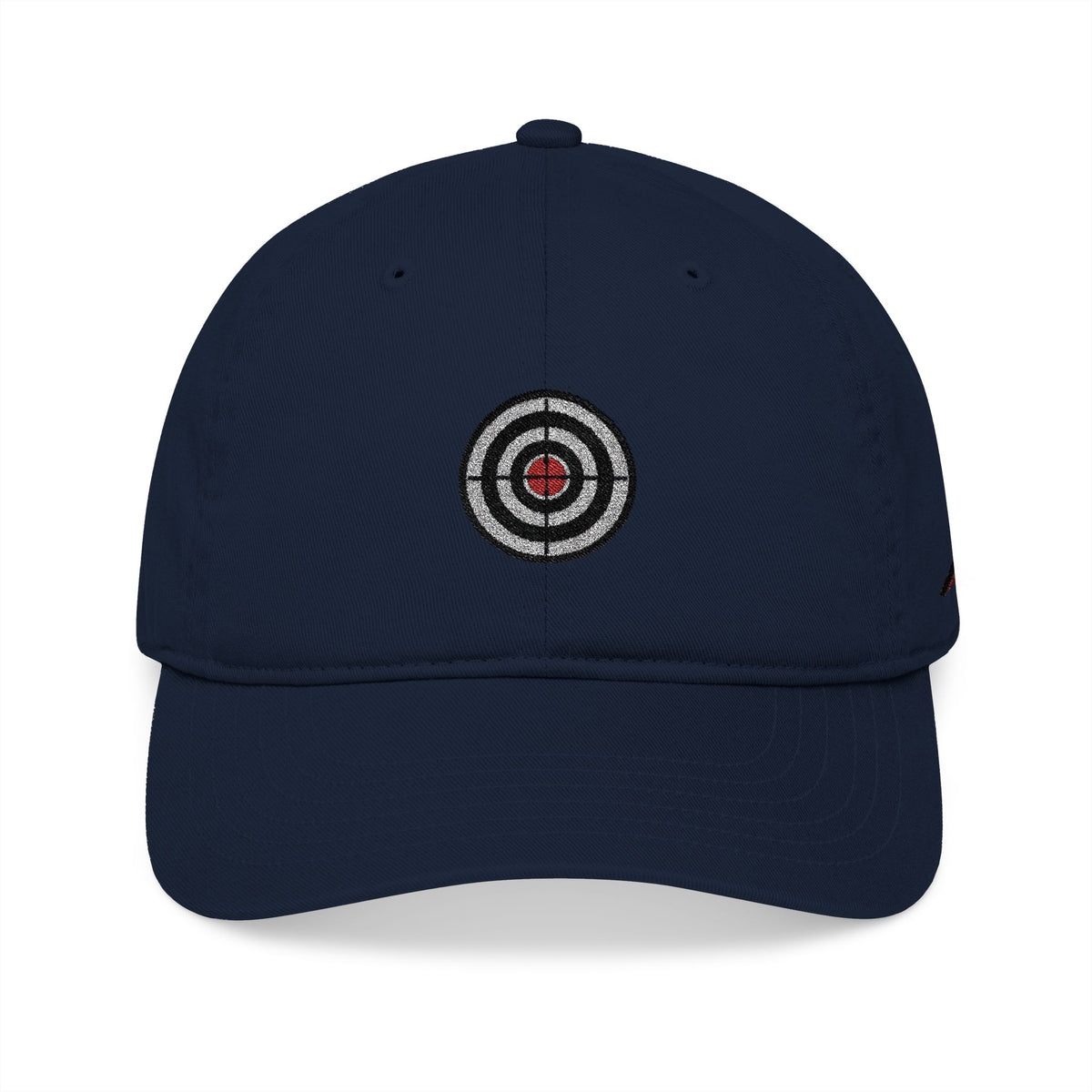 Embroidered Target Baseball Cap — Organic Cotton Dad Hat, Minimal Aim Design