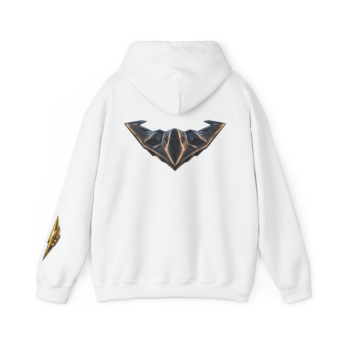 Emblem Armor Hoodie — Black Metallic Crest Back Jet Graphic Hoodie