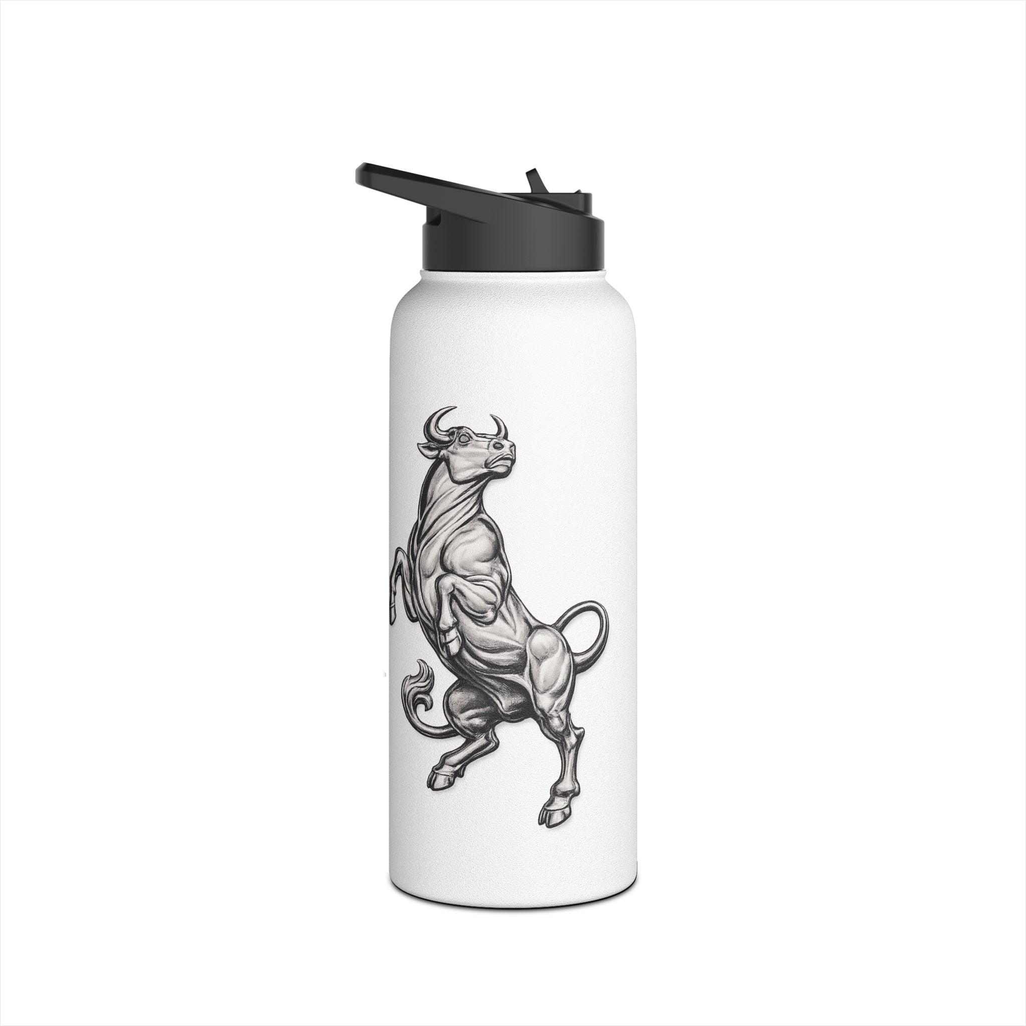 Stainless Steel Water Bottle — Vintage Bull Illustration, Durable Insulated Bottle