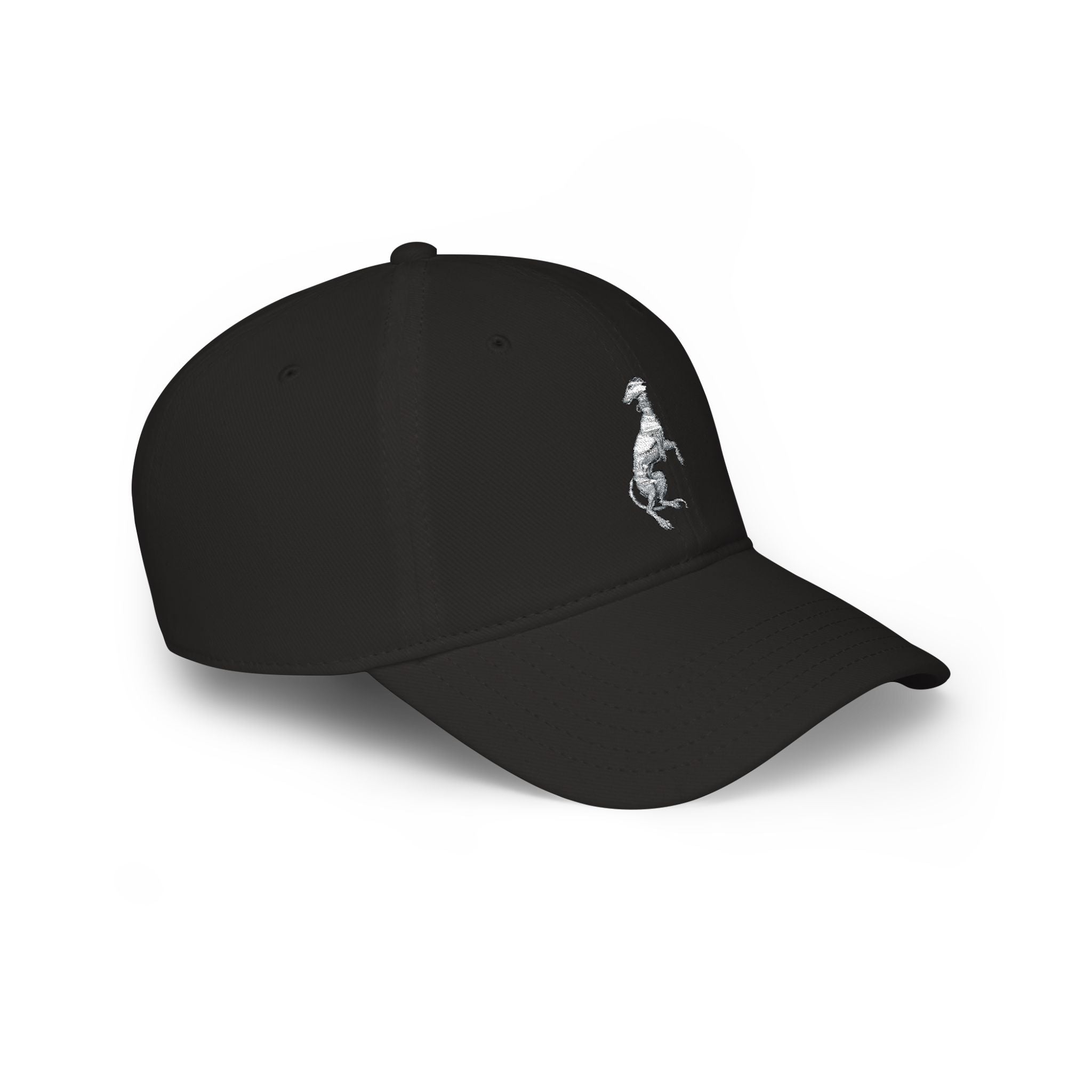 Silver Prancing Greyhound Embroidery — Low Profile Baseball Cap