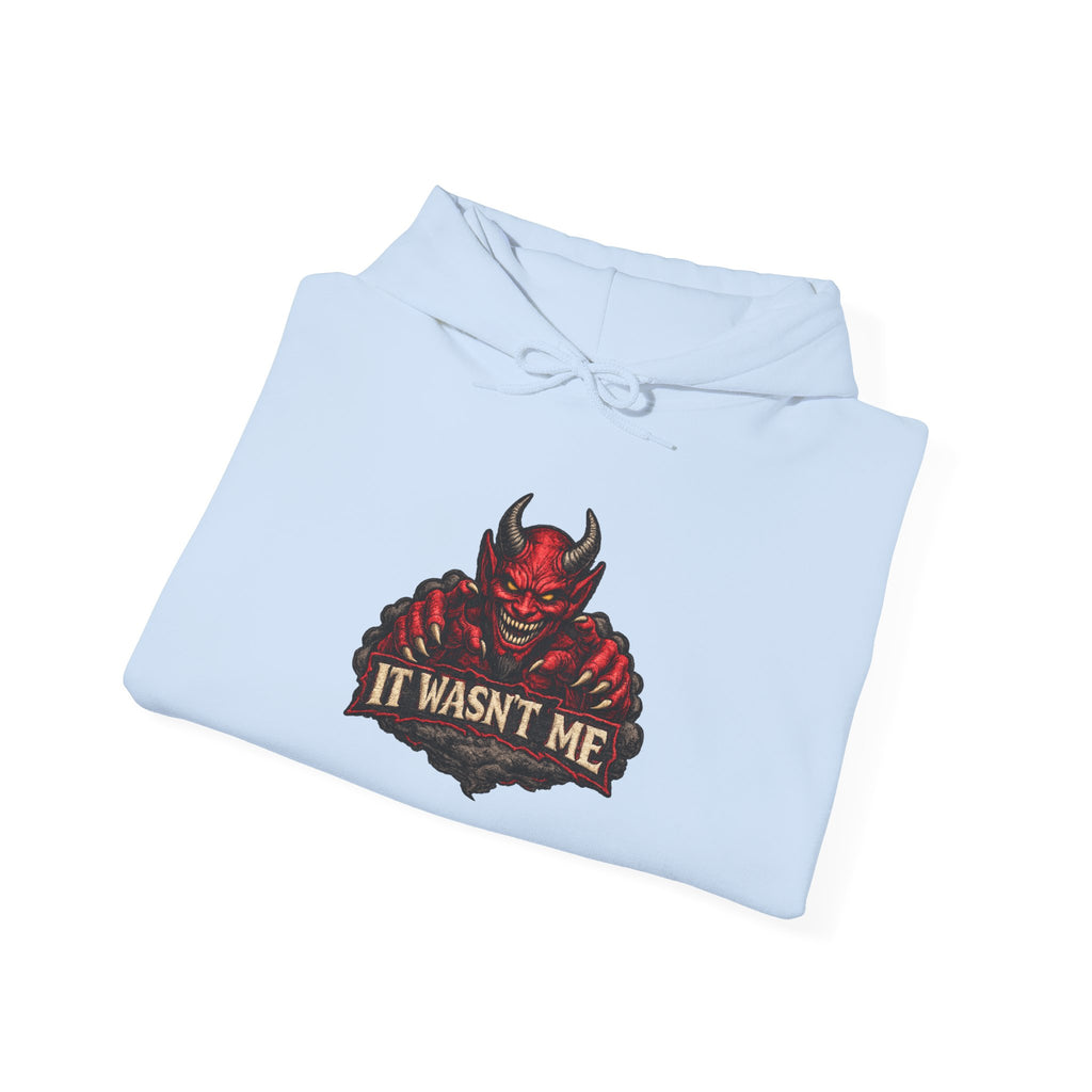 Devil Graphic Hoodie — "It Wasn't Me" Funny Devil Pullover