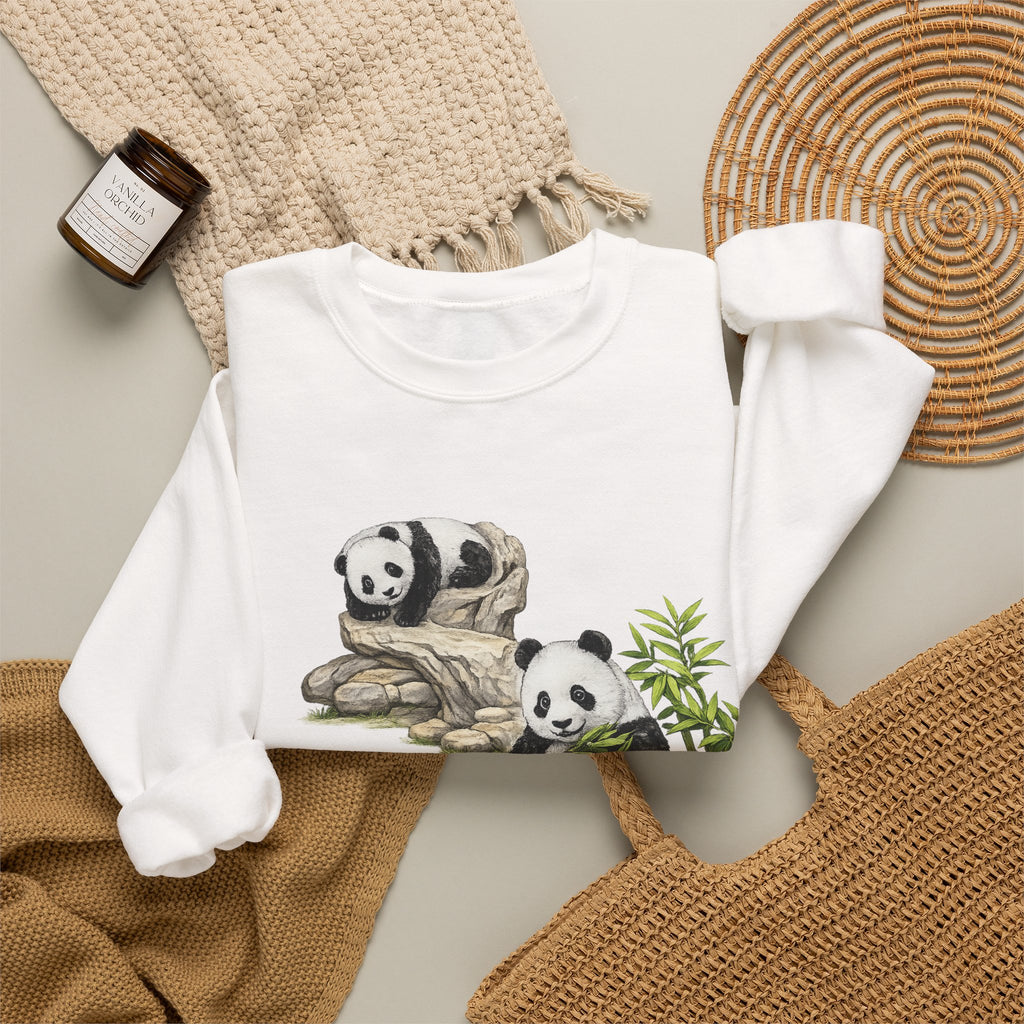 Panda Family Crewneck Sweatshirt — Cute Bamboo Bears Graphic