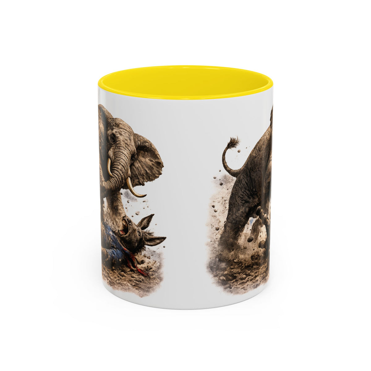 Elephant Charge Accent Coffee Mug — Dramatic Wildlife Illustration (11/15oz)