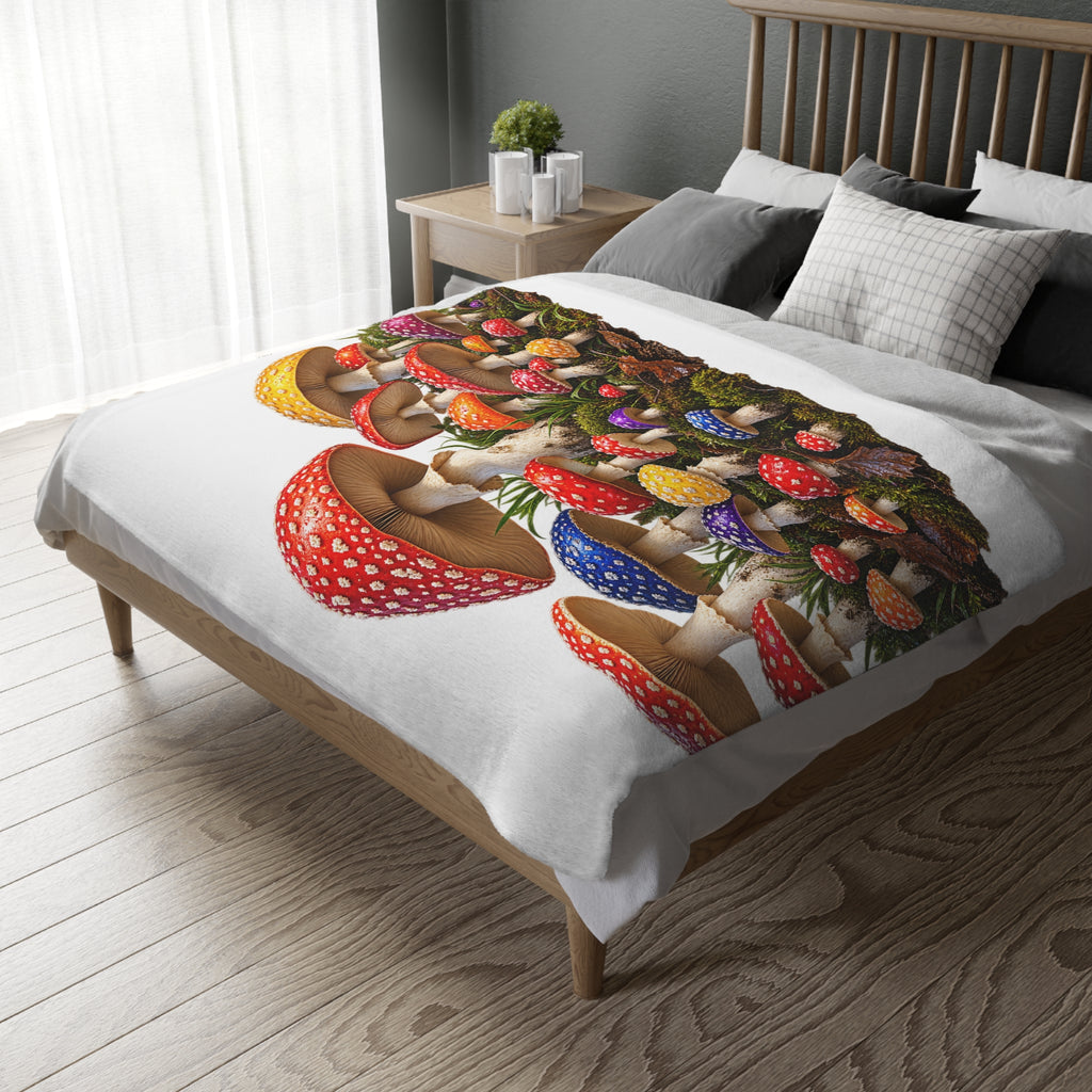 Psychedelic Toadstool Mushroom Blanket — Colorful Fungi Velveteen Throw